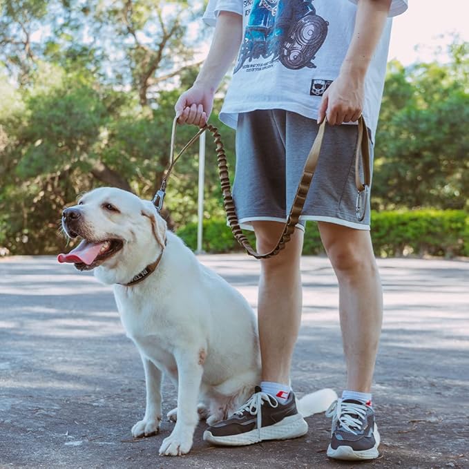 EXCELLENT ELITE SPANKER Tactical Bungee Dog Leash Military Adjustable Dog Leash Quick Release Elastic Leads Rope with 2 Control Handle(Coyote Brown)-PurrikoPets