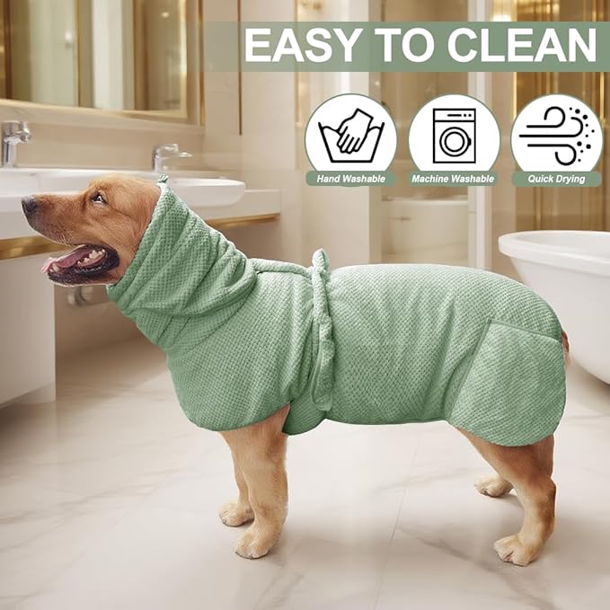Giant Dog Bath Bubble, Quick Drying Super Absorbent Used for After Bathing, Warm Dog Towels, Adjustable Hoodies and Belts for Pet Dogs Bath Clothes Products(Green Jacquard, 6XL)-PurrikoPets