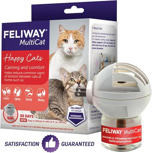 FELIWAY MultiCat 30 Day Cat Calming Plug In Pheromone Diffuser Starter Kit, 48ml - Helps Reduce Conflicts and Signs of Tension in Multi-Cat Households-PurrikoPets