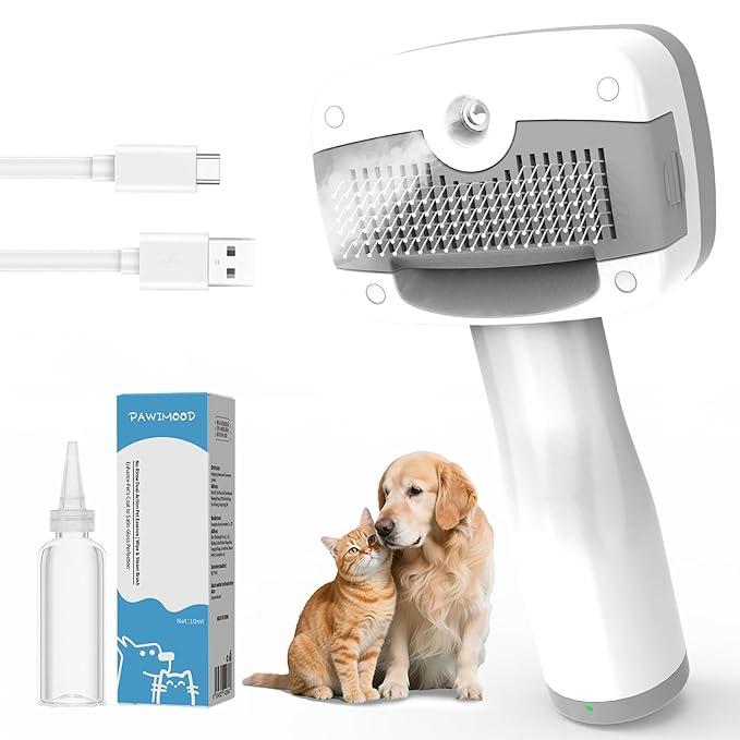 5 in 1 Pet Steam Brush for Dogs & Cats – Self Cleaning, 3 Pet Brush for Smoothing, Dematting, Thinning – Shedding, Grooming & Hair Removal, Includes Shampoo & Storage Case (7.2"-pinbrush)-PurrikoPets