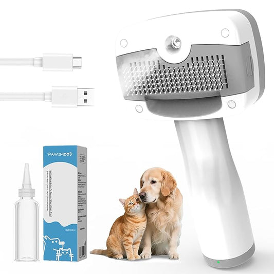 5 in 1 Pet Steam Brush for Dogs & Cats – Self Cleaning, 3 Pet Brush for Smoothing, Dematting, Thinning – Shedding, Grooming & Hair Removal, Includes Shampoo & Storage Case (7.2"-pinbrush)-PurrikoPets