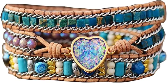 ZOSOJONA Women Wrap Bracelet Boho Natural Jasper Crystal Stone Beads Strand Bracelets