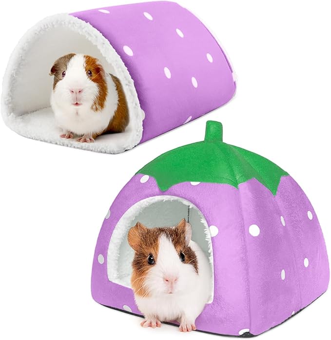 Guinea Pig Hideout with Tunnel, Washable Chinchilla House Bed, Fleece Hideaway, Enrichment Toys, and Cage Accessories for Ferret Hedgehog Small Animal-PurrikoPets