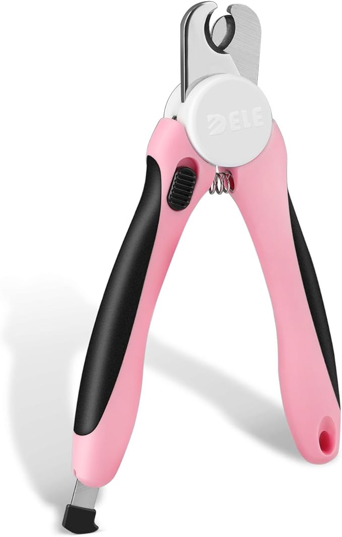 Flexzion Dog Cat Nail Clipper and Trimmer, Pet Toe Claw Scissor Grooming Tool with Stainless Steel Blades File Easy Grip Handle Safety Guard Avoid Overcutting for Small Medium Large Breed Puppy, Pink-PurrikoPets