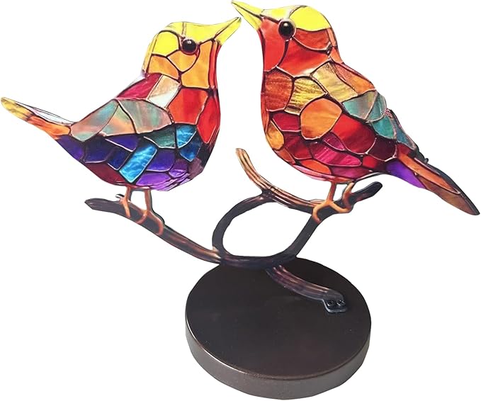 2Birds on a Branch, Metal Desktop Plane Shape Decorations, Home Bird Decorations for Office, Window, Aviary, Garden, Gifts for Bird Lovers, Boxed Set.-PurrikoPets