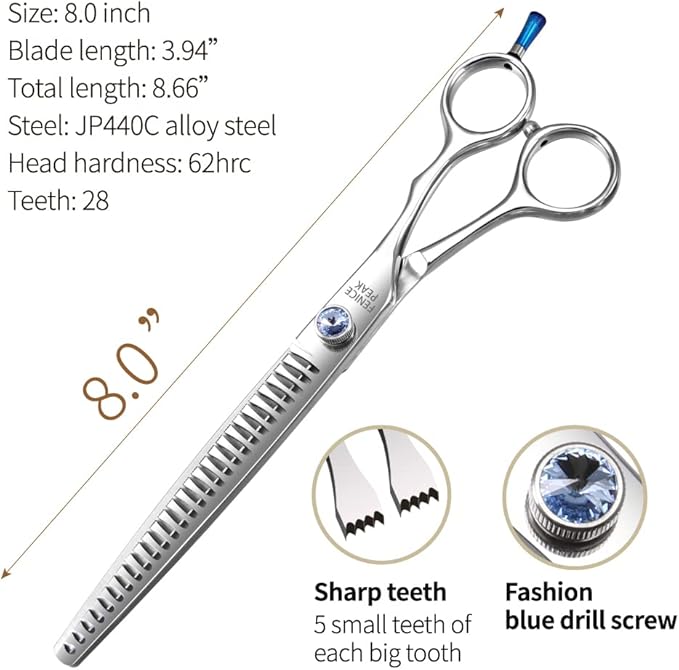 Fenice Professional 7/7.5/8 Pet Grooming Scissors Thinning Cutting Shears for Dog s/Cats Thinning Rate:70-80%(8.0 inch)-PurrikoPets