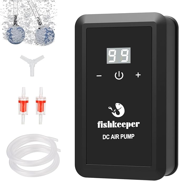 fishkeeper Aquarium Air Pump, 8W 130GPH Dual Outlet Fish Tank Air Pump with Adjustable Airflow Ultra-Quiet Oxygen Aerator Pump with Air Stone Bubbler for 10-120 Gallon Fish Tank-PurrikoPets