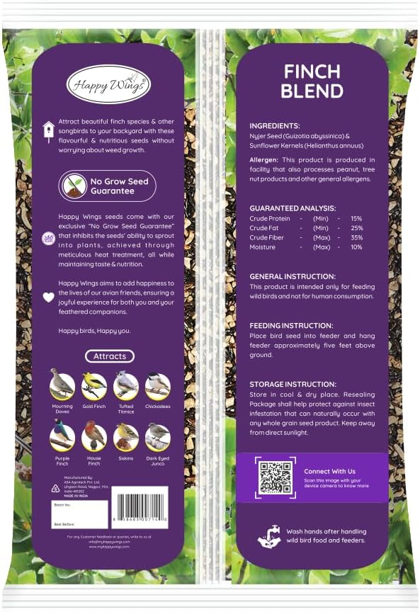 Finch Blend Bird Food - Mix of Sunflower Hearts/Kernels and Nyjer, 5 Pounds - No Grow Seed - For Wild Birds-PurrikoPets