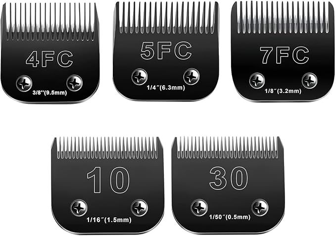 10 Blades Dog Grooming Blades Compatible with Andis/Oster A5/Wahl KM-10 Series Dog Clippers,Detachable Clipper Replacement Blade,Black (5PCS Black-#10+30+4FC+5FC+7FC)-PurrikoPets