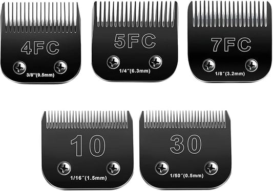 10 Blades Dog Grooming Blades Compatible with Andis/Oster A5/Wahl KM-10 Series Dog Clippers,Detachable Clipper Replacement Blade,Black (5PCS Black-#10+30+4FC+5FC+7FC)-PurrikoPets