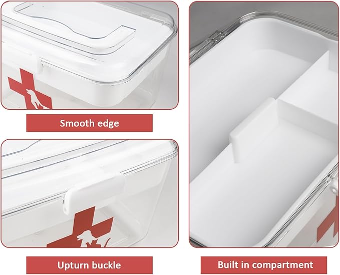 2 Layers Dog First Aid Kit box,Large First Aid Kit Bin,Medic Box for Dog Cat,Empty First Aid Box,Medicine Organizer with Built in Handle,Family or Dog Travel Camping Emergency Tool Set-PurrikoPets