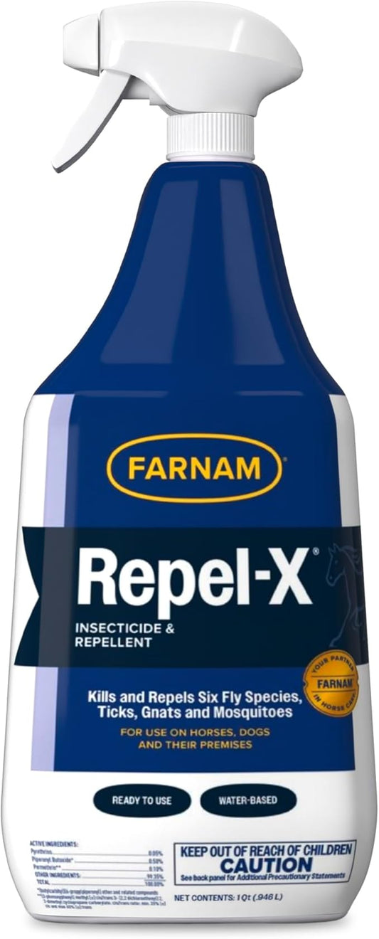 Farnam Repel-X Ready-To-Use Fly Spray, Insecticide And Repellent For Horses And Dogs, 32 Fluid Ounces, 1 Quart Bottle With Trigger Sprayer-PurrikoPets
