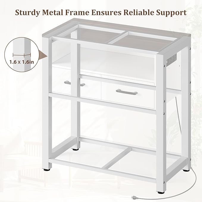 20-29 Gallon Aquarium Stand with Stable Metal Frame & Power Outlet, Heavy-Duty Fish Tank Stand with Waterproof Mat, 550LBS Capacity Storage Cabinet, White+Brown-PurrikoPets