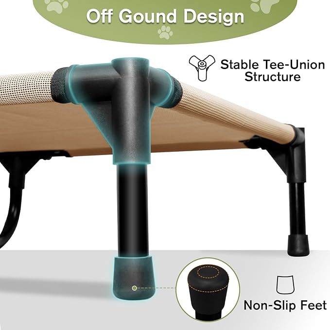 Elevated Dog Bed for Medium Dogs, Outdoor Cooling Raised Dog Beds Washable Pet Cot with Removable Mesh, Lifted Pets Hammock with Frame, Easy to Assemble, Brown, M-PurrikoPets