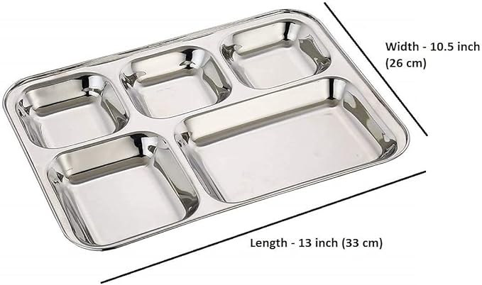 Extra Large Premium Stainless Steel Dinner Plates, 5 Compartments, Set of 2 | Eco Friendly Dinnerwear for Camping, Portion Control, Meal Prep, Lunch, and Party-PurrikoPets