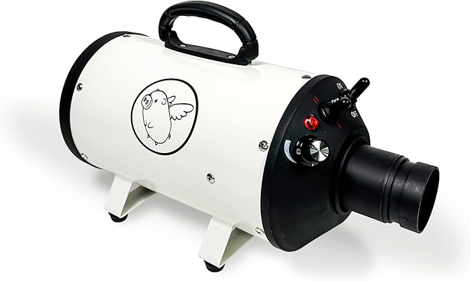 Flying Pig High Velocity Dog Pet Grooming Dryer w/Heater (Flying One, White w/Black Logo)-PurrikoPets