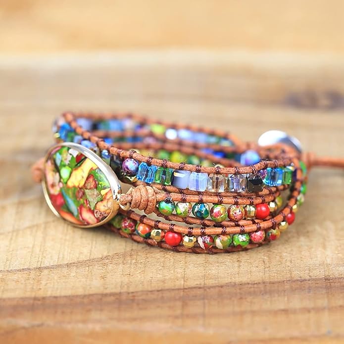 ZOSOJONA Women Wrap Bracelet Boho Natural Jasper Crystal Stone Beads Strand Bracelets