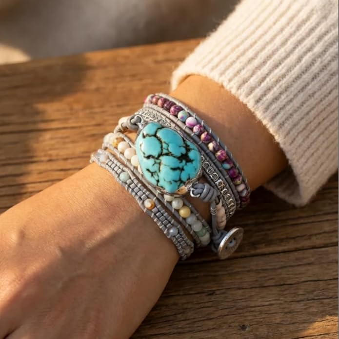 YGLINE Boho Handmade Wrap Leather Tube Crystal Stone Bracelet for Women