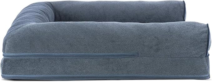 Furhaven Cooling Gel Dog Bed for Large/Medium Dogs w/ Removable Bolsters & Washable Cover, For Dogs Up to 55 lbs - Sherpa & Chenille Sofa - Orion Blue, Large-PurrikoPets