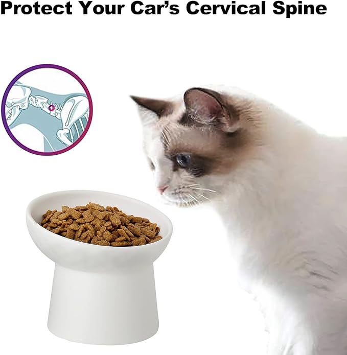 4 Pcs Small Ceramic Raised Cat Bowls, Tilted Elevated Food or Water Bowls, Stress Free, Backflow Prevention, Dishwasher and Microwave Safe, Lead & Cadmium Free(4pc White)-PurrikoPets