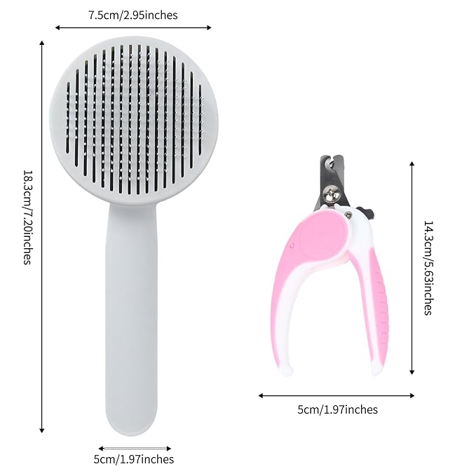 2PCS Pet Grooming Kit, Cat Brushes & Cat Nail Clipper, Cat Grooming Brush for Sedding and Grooming Fur (Pink）-PurrikoPets