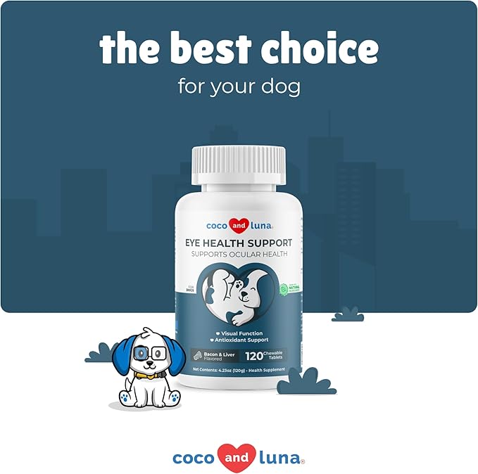 Eye Support for Dogs - 120 Chewable Tablets - Supplements for Vision, Eye Vitamins for Dogs, with Cod Liver Oil Antioxidant, Omega 3 EPA and DHA Fatty Acids.-PurrikoPets