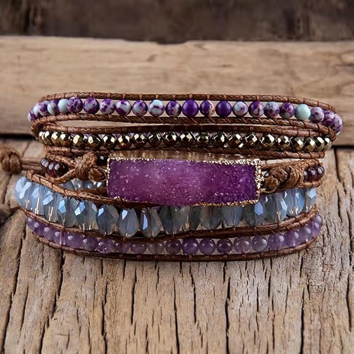 ZOSOJONA Women Handmade Boho Wrap Bracelets Natural Stone Variety Beads Strand Bracelet