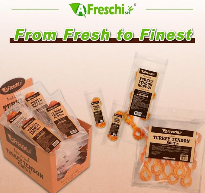 Afreschi Turkey Tendon Rope (M) 3.17 oz, USA-Sourced Turkey Tendon, All Natural Human Grade Dog Chew, Hypoallergenic, Rawhide Alternative, Dog Treats for Medium Breeds-PurrikoPets