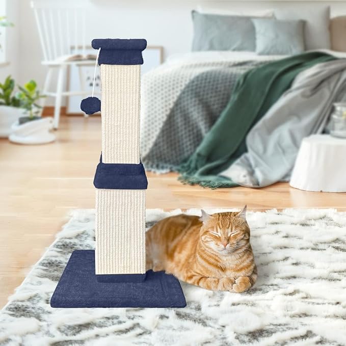 AGYM Cat Scratching Post, 32 Inch Cat Scratch Post for Cats and Kittens, Protect Your Furniture and Exercise Cats, Nature Sisal Modern Cat Scratcher for Indoor Cats, Blue-PurrikoPets
