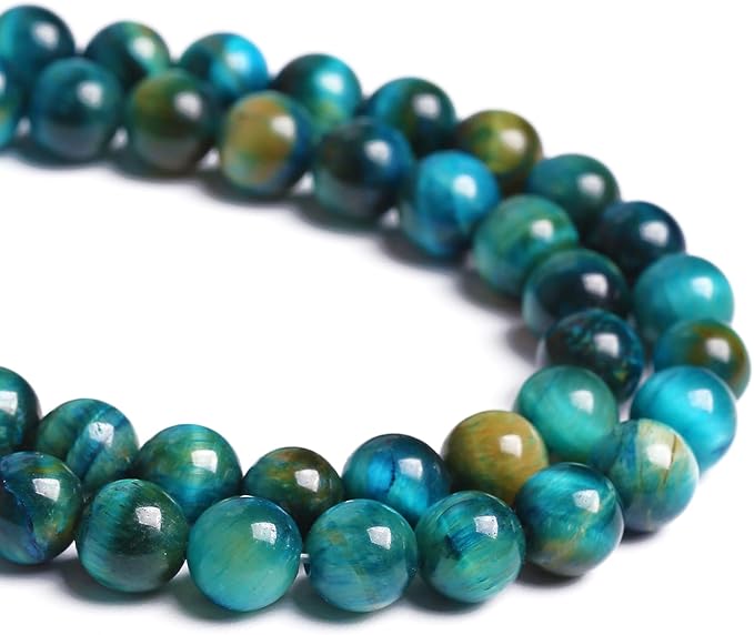 10mm 36PCS Peacock Blue Tiger Eye Stone Beads Natural Crystal Spacer Loose Beads for Jewelry Making DIY Bracelet Semi Precious 1 Strand 15 inches