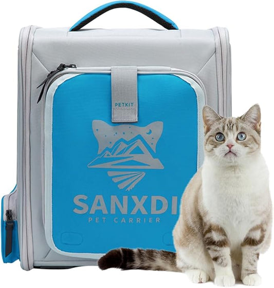 Expandable Pet Backpack, Cat Backpack with Breathable Mesh, Collapsible Soft Cat Travel Bag for Outdoor Hiking, Large Space Dog Backpack(Blue)-PurrikoPets