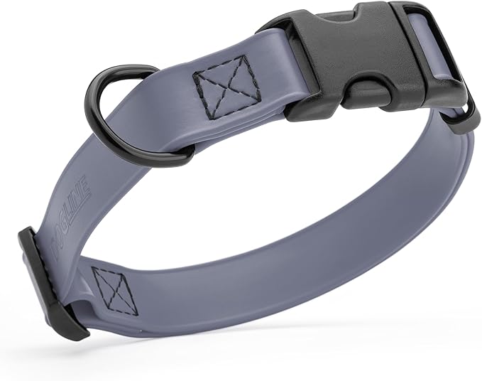 Dogline Biothane Waterproof Dog Collar with Quick Release Buckle Strong Coated Nylon Webbing with Odor- Proof for Easy Care Easy to Clean Fits Small Medium Large Dogs, Grey 3/4" W 12-19" L-PurrikoPets