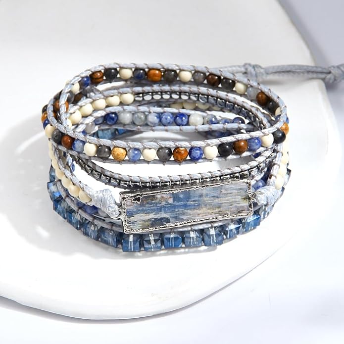 ZOSOJONA Women Handmade Boho Wrap Bracelets Natural Stone Variety Beads Strand Bracelet