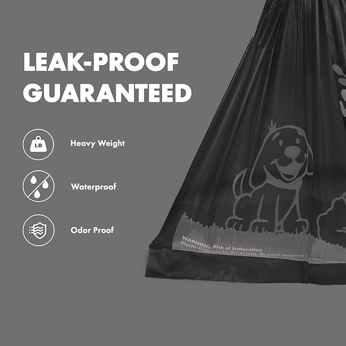 GORILLA SUPPLY Dog Poop Waste Bags with Dispenser and Leash Tie, 9" x 13", Black, 1000 Count-PurrikoPets