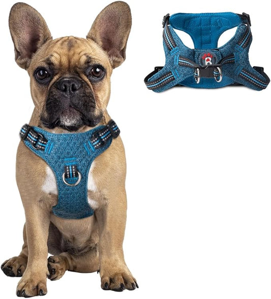 Dog Harness Step in Dog Vest Harness, Reflective Adjustable Puppy No Pull Harness Breathable Soft for Small and Medium Dogs Cats, Blue/Black, S-PurrikoPets