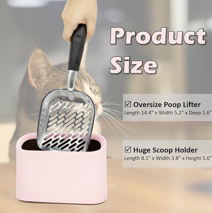 Full Metal Cat Litter Scoop with Holder – Heavy Duty Litter Scooper & Speed Sifter – Aluminum Cat Poop Scooper Captures All Clumps – Washable Stand for Easy Cleaning-PurrikoPets
