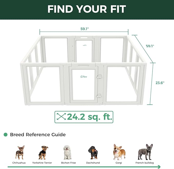 FXW AuraSpace Acrylic Indoor Unleashed Dog Playpen for Puppies and Small Dogs, 24 Inch, 12 Panels, White-PurrikoPets