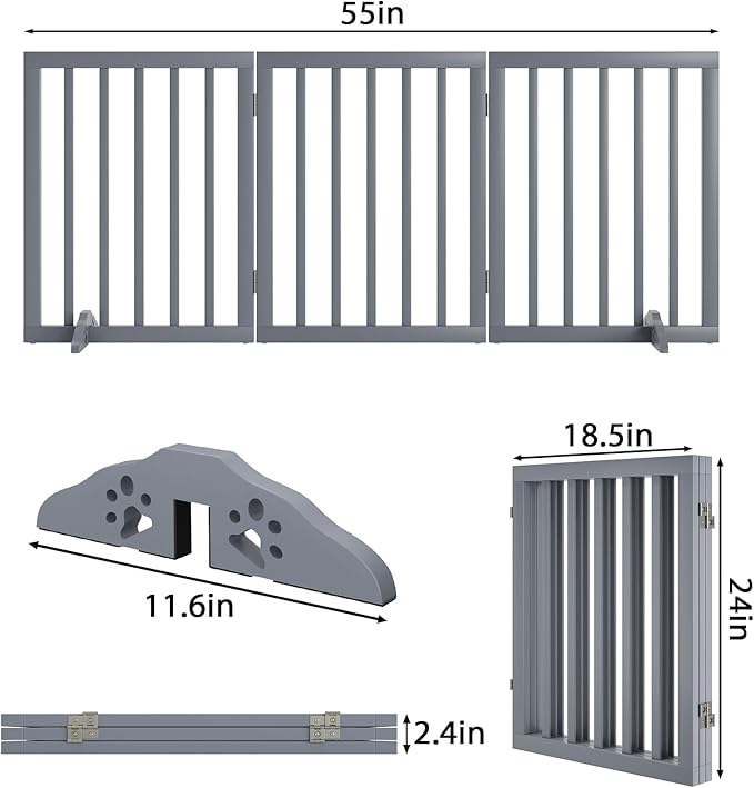 Freestanding Wooden Dog Gate - 24 Inch Tall, Support Feet, Step Over, Indoor-PurrikoPets