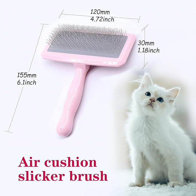 Air Cushion Slicker Brush for Dogs Cats,Soft Pin Shedding Brush for Short Haired Dog,Cat, Pet Grooming Wire Brush for Thin Curly Matted Tangled Hair,14mm(0.55"),Pink-PurrikoPets