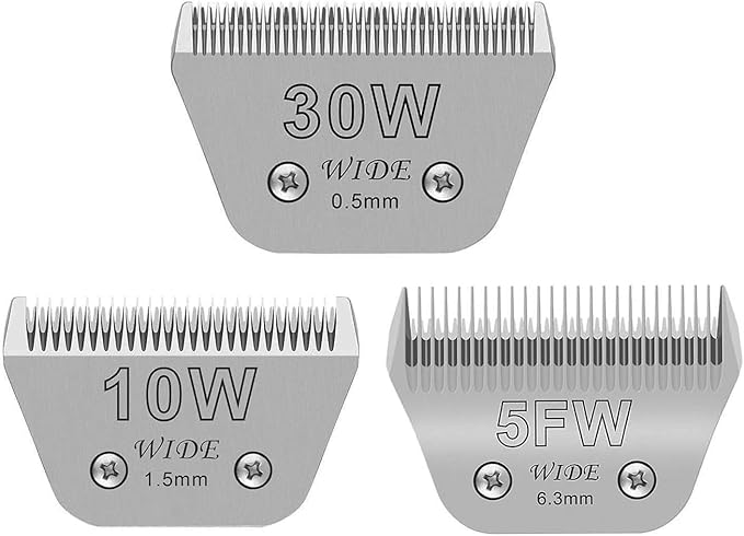 3PCS Wide Blades for Dog Grooming Blades Compatible with Andis,Oster A5,Wahl km10 Dog Clippers Stainless Steel Blades Blades for Animal Dog,Cat,Horse,Silver Size #10W+30W+5FW-PurrikoPets
