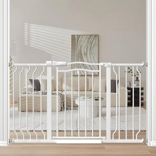 Extra Wide Baby Gate for Doorways 29.9"-53.1", Pressure Mounted Dog Gates With Door, Child Safety Barrier Walk Thru Indoor, Large Babygate Long for Kids Toddler Pet Outside, 30 In Tall White-PurrikoPets
