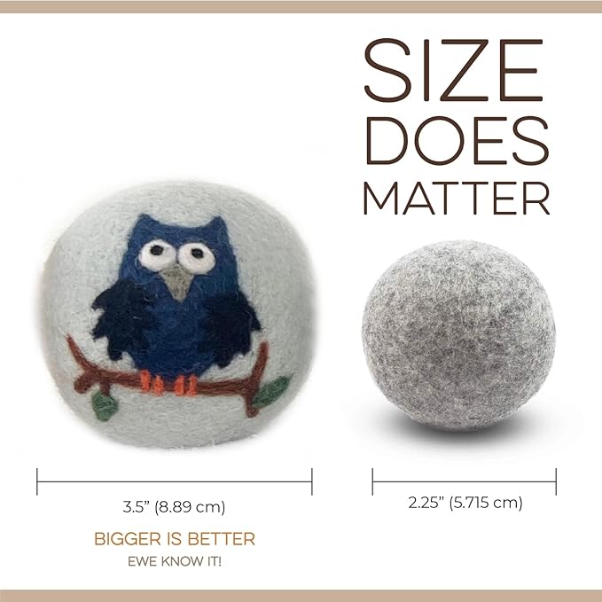 Fluff Ewes Wool Dryer Balls 6 Pack Premium New Zealand Wool Laundry Balls for Dryer, No Static Dryer Balls Laundry Reusable, XL Hedgehog Dryer Balls, Baby Dryer Balls for Dryers - Hedgehog and Homies-PurrikoPets