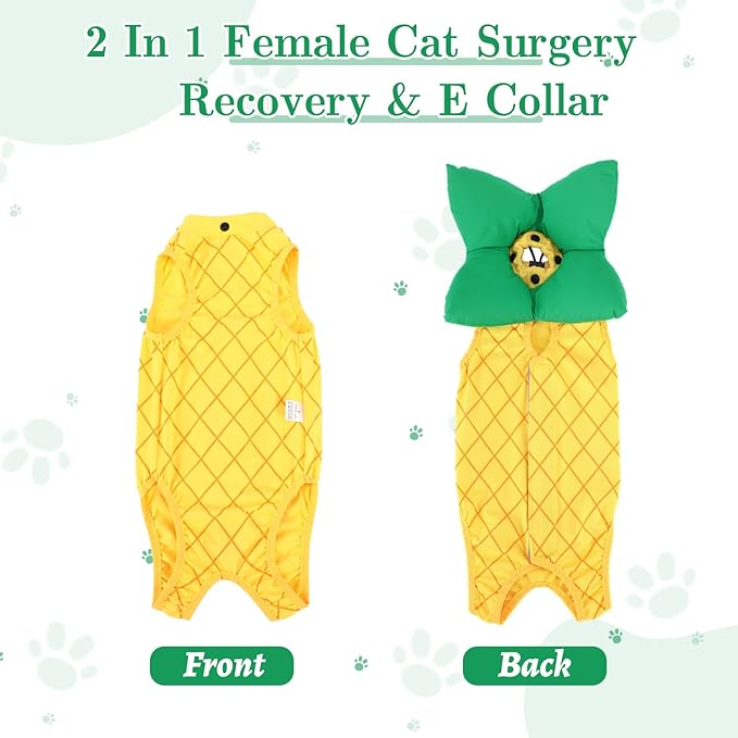 EMUST Cat Recovery Suit Female, Soft Cat Surgical Suit for Abdominal Wounds, Cute Kitten Shirt Clothes for Cats Anti Licking Full Bodysuit for Kittens 4-8lb, Yellow, M-PurrikoPets