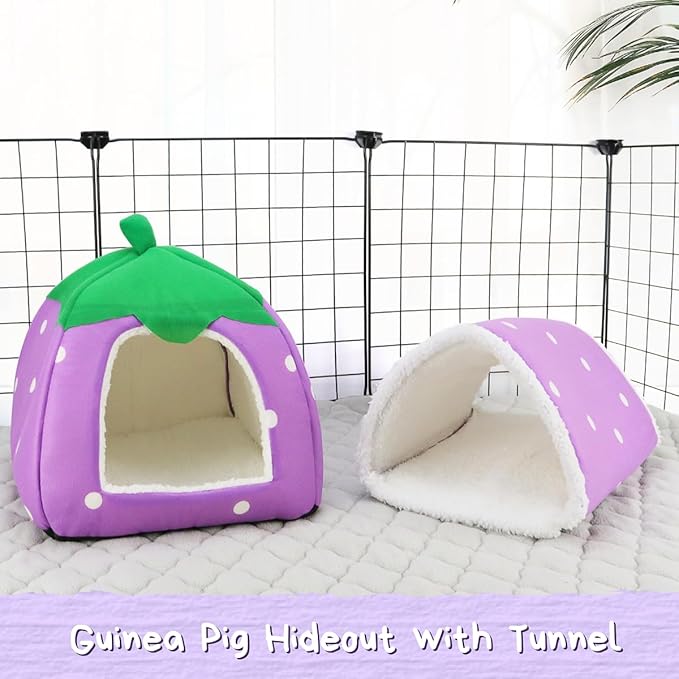 Guinea Pig Hideout with Tunnel, Washable Chinchilla House Bed, Fleece Hideaway, Enrichment Toys, and Cage Accessories for Ferret Hedgehog Small Animal-PurrikoPets