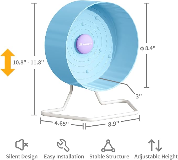 8.4" Silent Hamster Wheel, Non-Slip Track, Exercise, Release Stress, Relieve Anxiety, Adjustable Height Stand, for Syrian Dwarf Hamster, Gerbil, Mice, Other Small Medium Sized Pets, Blue-PurrikoPets