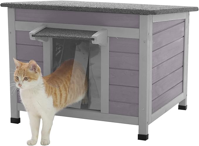 Aivituvin Cat House Waterproof Feral Kitty Shelter Outdoor Indoor Rabbit Hutch for Bunnies,Cats,Dogs and Other Small Animals,Asphalt Roof-PurrikoPets