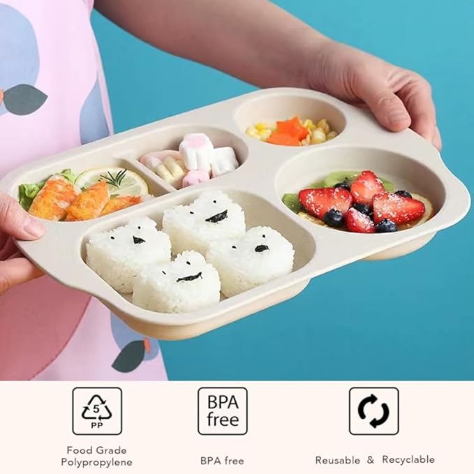 12 Inch Divided Plates4 PCS - Reusable Unbreakable Wheat Straw Plates, Dinnerware Lunch Tray Plates Tableware for Kitchen, Picky Eaters, Campers and Portion Control (Blush)-PurrikoPets