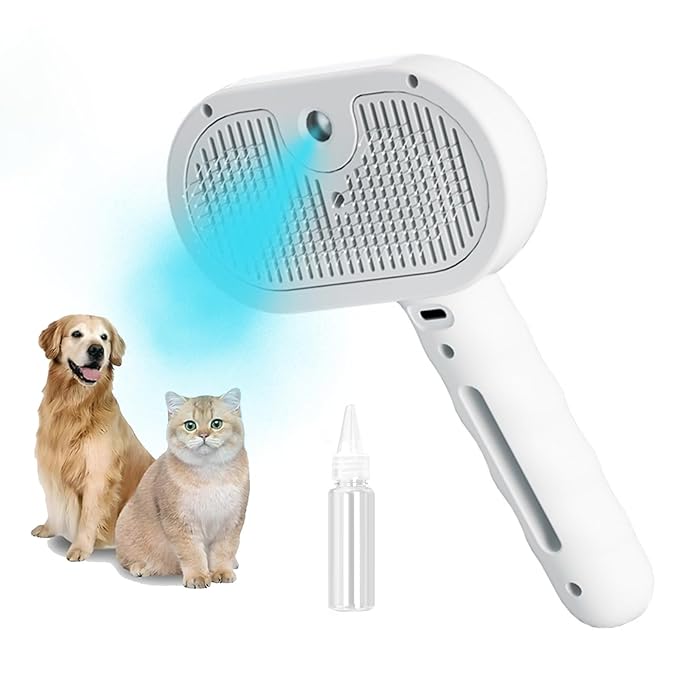 3-in-1 Steam Brush for Cats - Self Cleaning Cat Brush with Anti-Static & Shedding Control, Rechargeable Pet Grooming Tool for Long/Short Hair Cats & Dogs(White)-PurrikoPets
