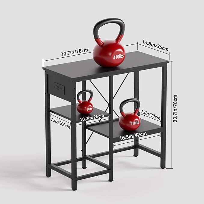 20-29 Gallon Fish Tank Stand with Power Outlet & LED Light, Metal Aquarium Stand with 3 Tier Adjustable Storage Shelves, Tank Stand for Reptile Tank, Turtle Tank, 30.7" L*13.8" W, Black-PurrikoPets