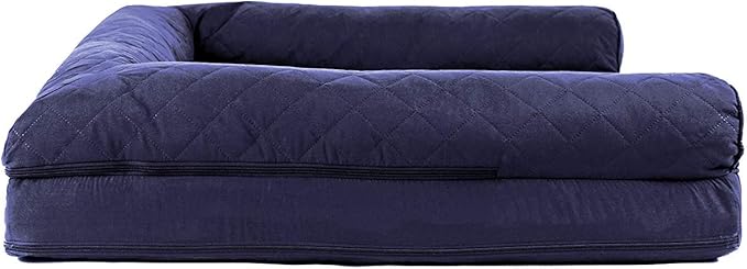 Furhaven Cooling Gel Dog Bed for Large Dogs w/ Removable Bolsters & Washable Cover, For Dogs Up to 95 lbs - Quilted Sofa - Navy (Blue), Jumbo/XL-PurrikoPets